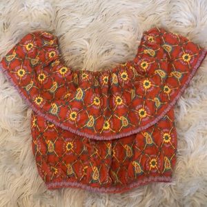 Topshop off the shoulder cropped shirt